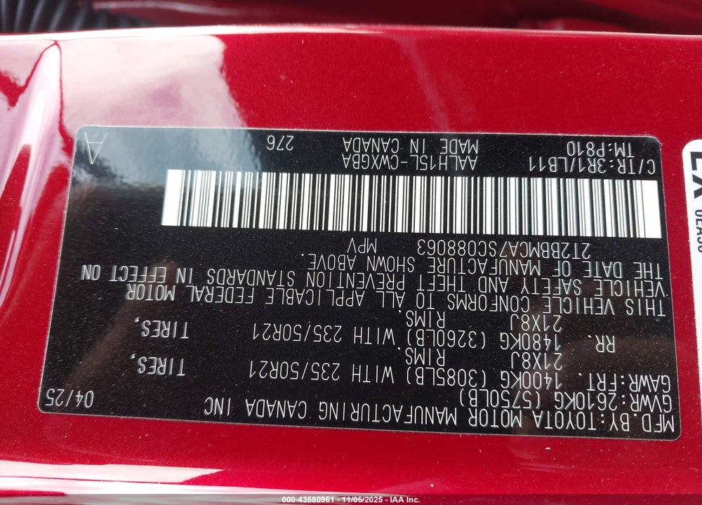 2025 LEXUS RX 350H PREMIUM PLUS VIN: 2T2BBMCA7SC088063