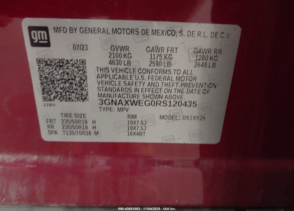 2024 CHEVROLET EQUINOX AWD RS VIN: 3GNAXWEG0RS120435