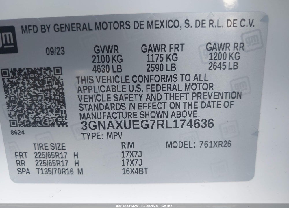 2024 CHEVROLET EQUINOX AWD LT VIN: 3GNAXUEG7RL174636