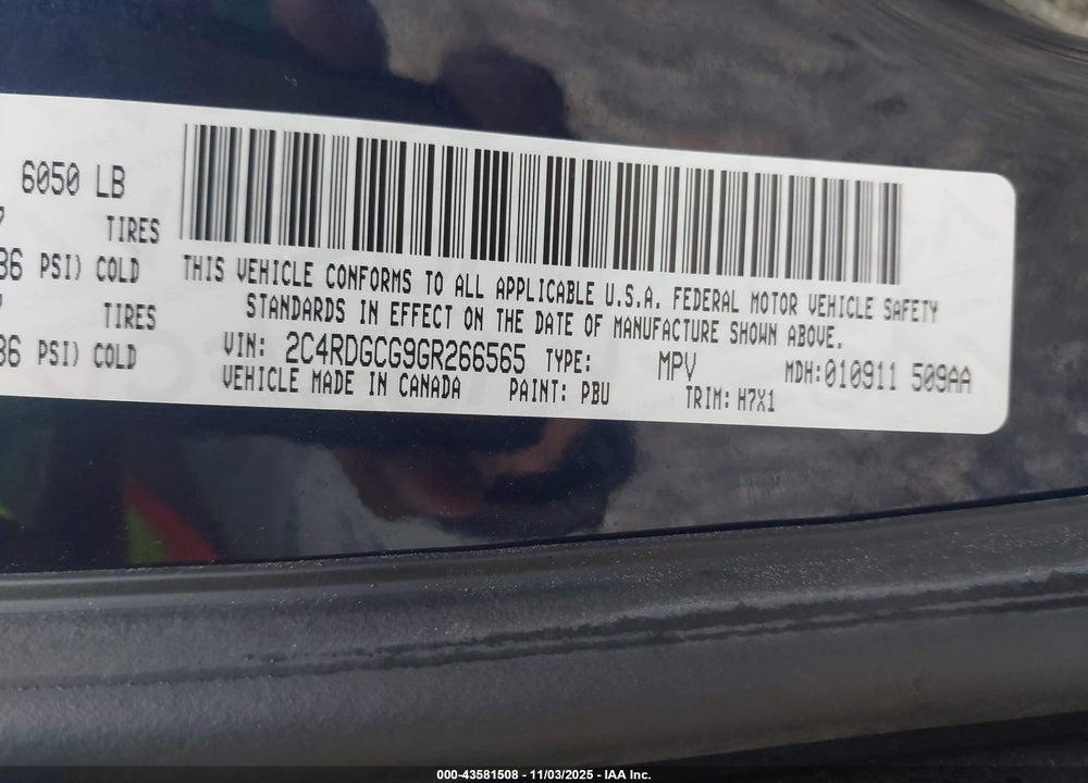 2016 DODGE GRAND CARAVAN SXT VIN: 2C4RDGCG9GR266565
