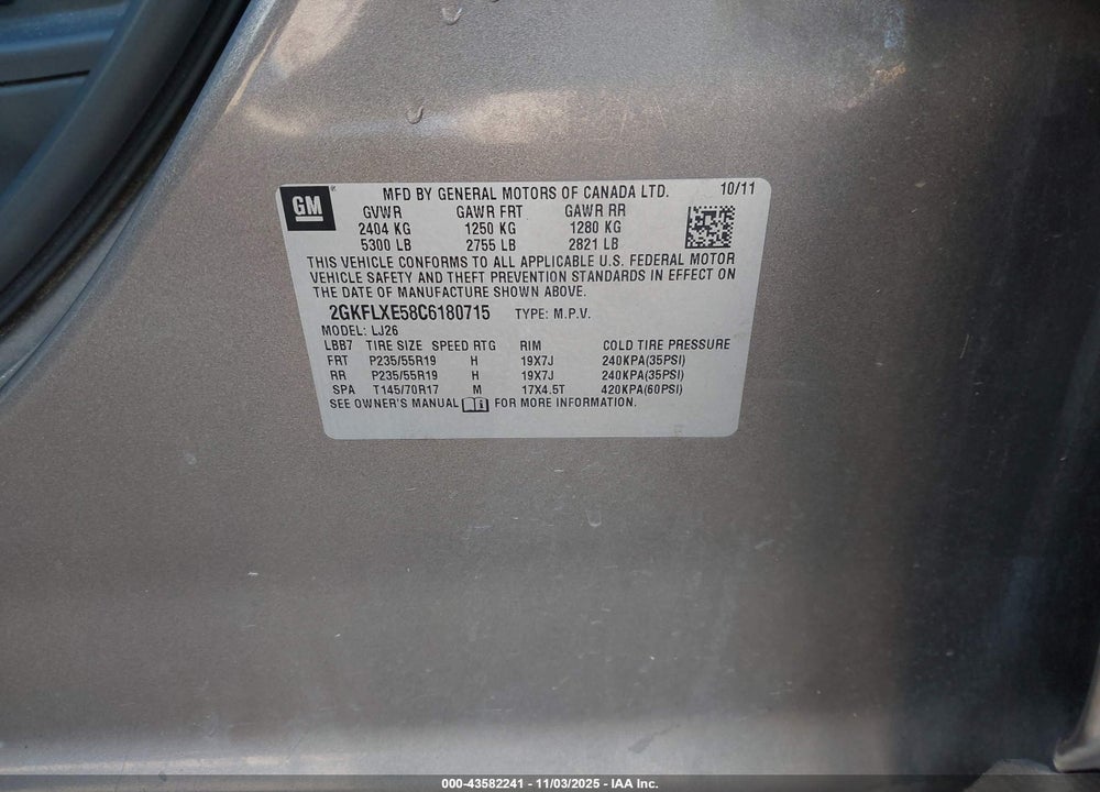 2012 GMC TERRAIN SLT-2 VIN: 2GKFLXE58C6180715