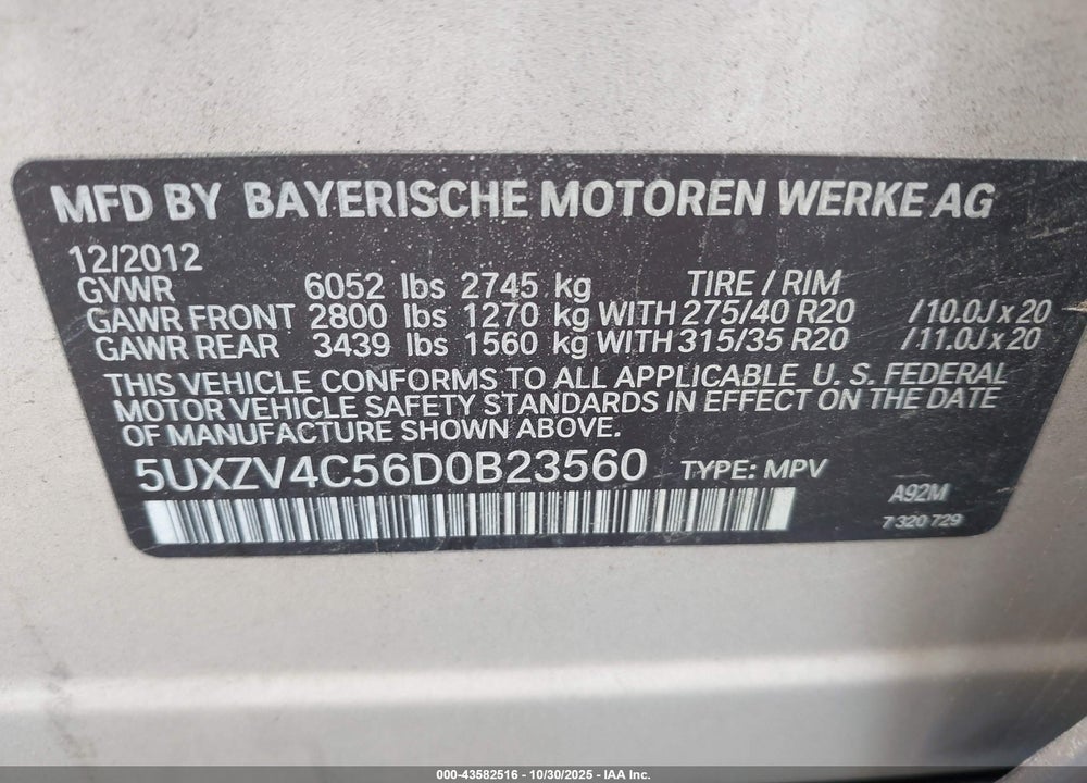 2013 BMW X5 XDRIVE35I/XDRIVE35I PREMIUM/XDRIVE35I SPORT ACTIVITY VIN: 5UXZV4C56D0B23560
