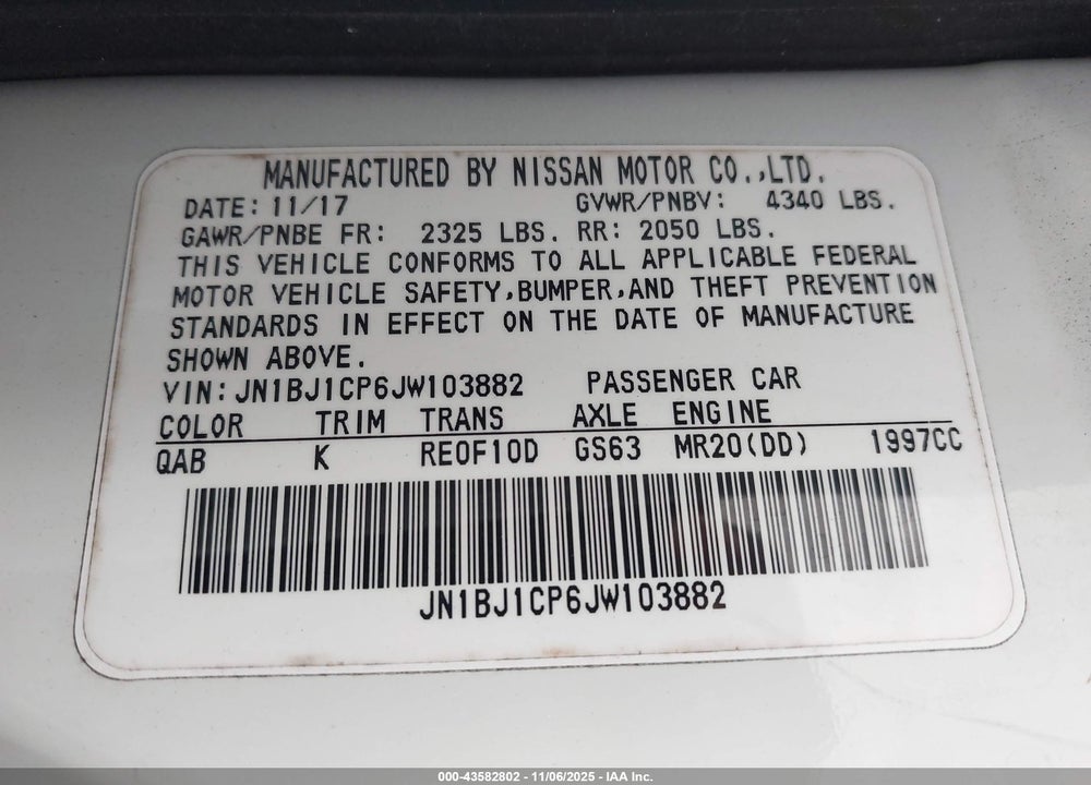 2018 NISSAN ROGUE SPORT VIN: JN1BJ1CP6JW103882