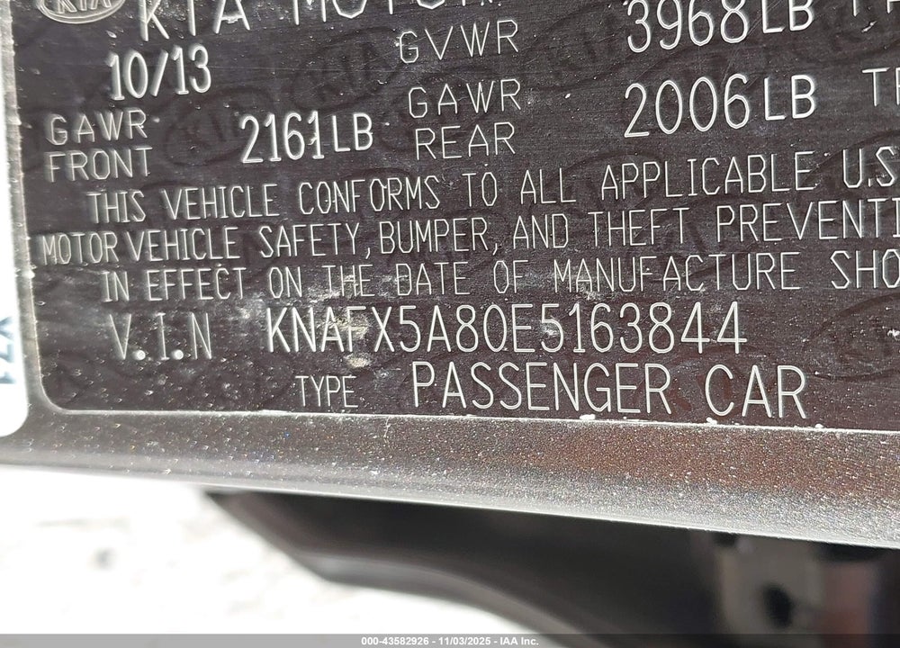 2014 KIA FORTE EX VIN: KNAFX5A80E5163844