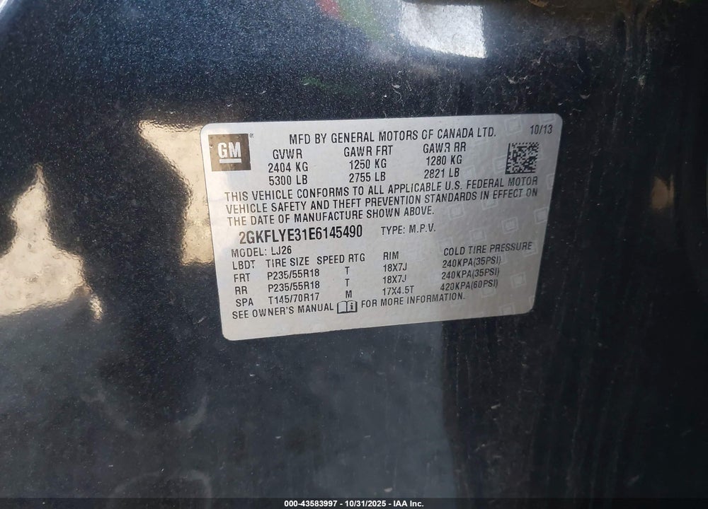 2014 GMC TERRAIN SLT-2 VIN: 2GKFLYE31E6145490