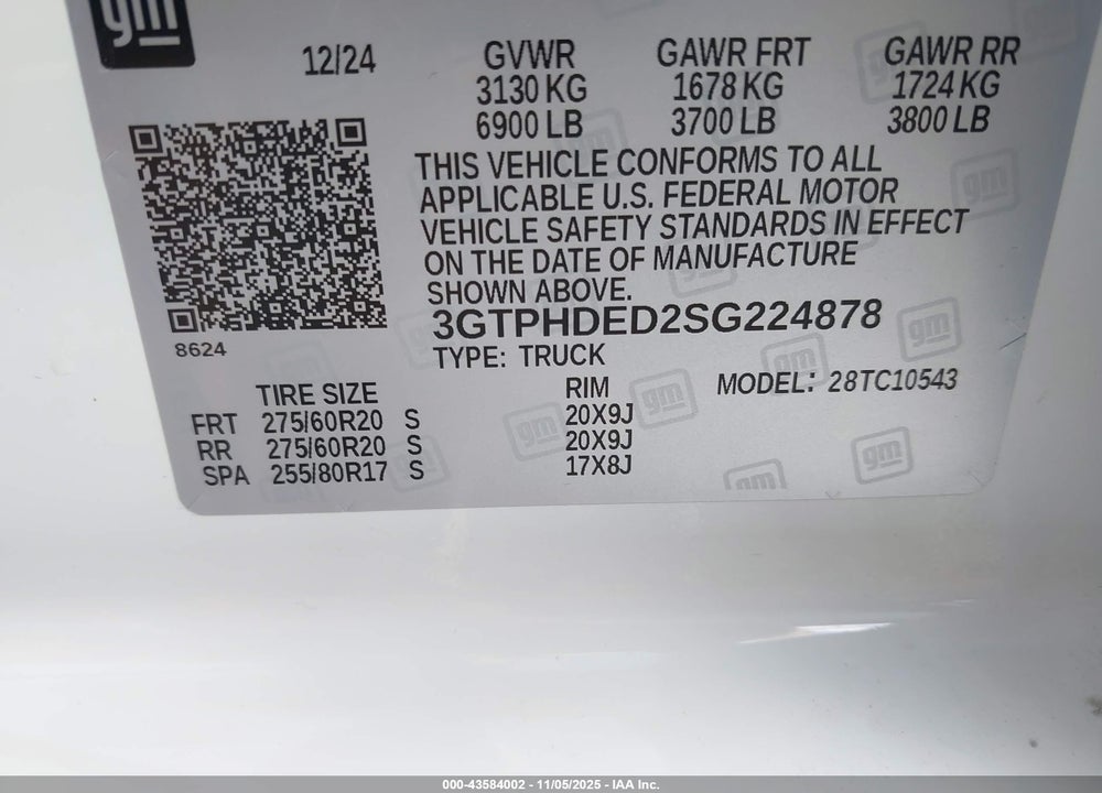 2025 GMC SIERRA 1500 2WD SHORT BOX SLT VIN: 3GTPHDED2SG224878