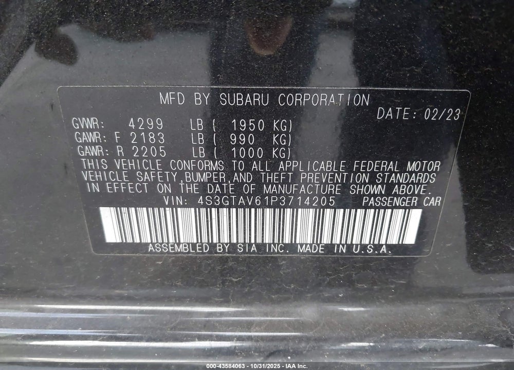2023 SUBARU IMPREZA PREMIUM 5-DOOR VIN: 4S3GTAV61P3714205