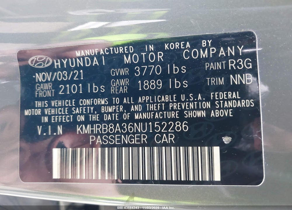 2022 HYUNDAI VENUE VIN: KMHRB8A36NU152286