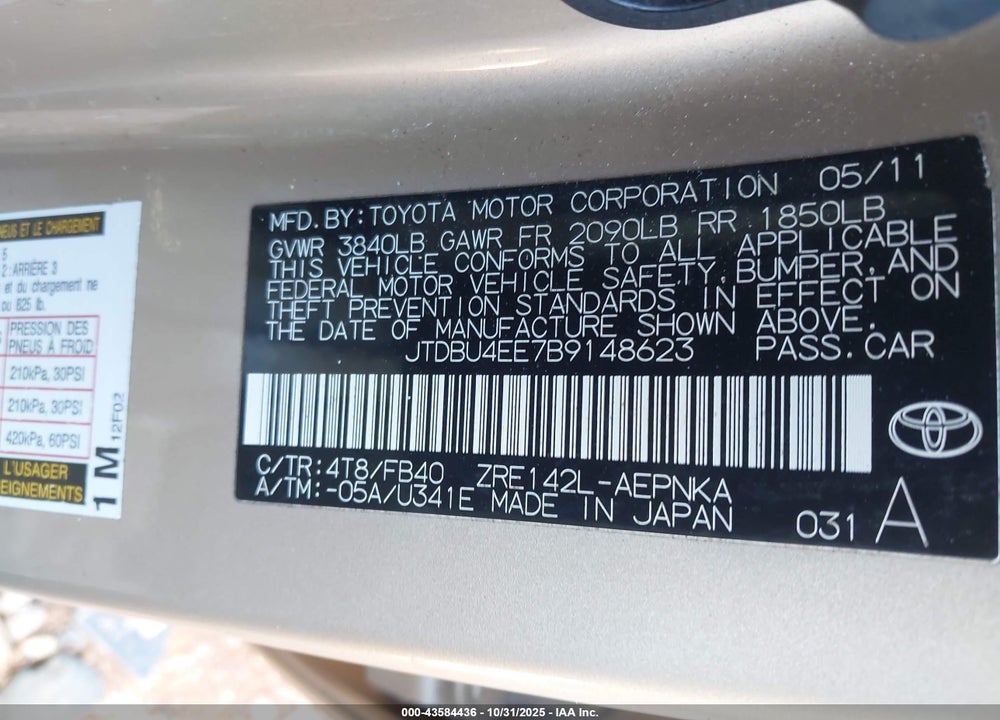 2011 TOYOTA COROLLA LE VIN: JTDBU4EE7B9148623