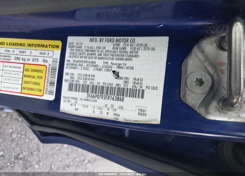 2015 FORD FUSION SE VIN: 3FA6P0T93FR163868