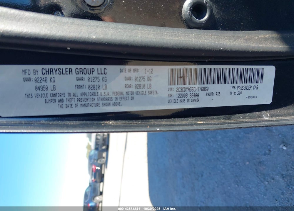 2012 DODGE CHALLENGER SXT VIN: 2C3CDYAG6CH176860