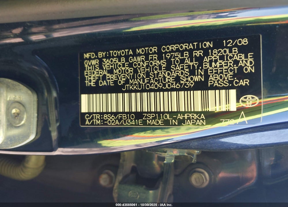 2009 SCION XD VIN: JTKKU10409J046739