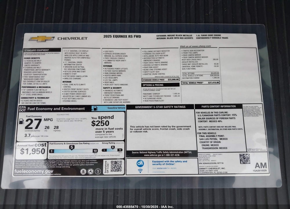 2025 CHEVROLET EQUINOX FWD RS VIN: 3GNAXLEG3SL197718