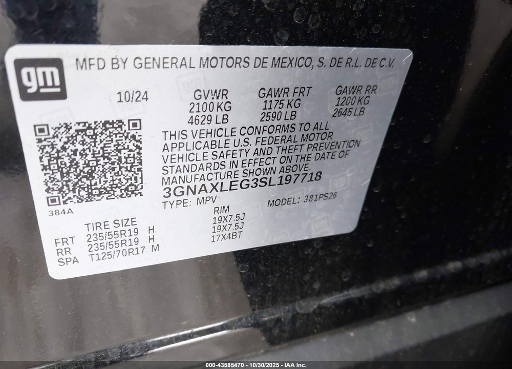 2025 CHEVROLET EQUINOX FWD RS VIN: 3GNAXLEG3SL197718