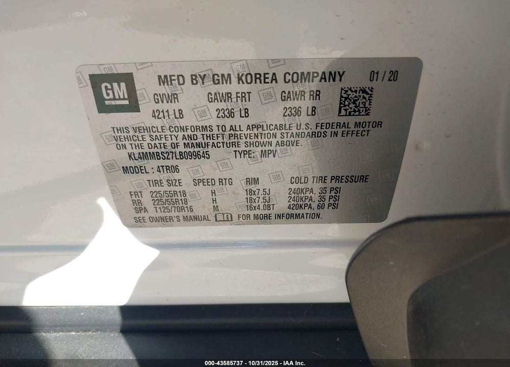 2020 BUICK ENCORE GX FWD PREFERRED VIN: KL4MMBS27LB099645