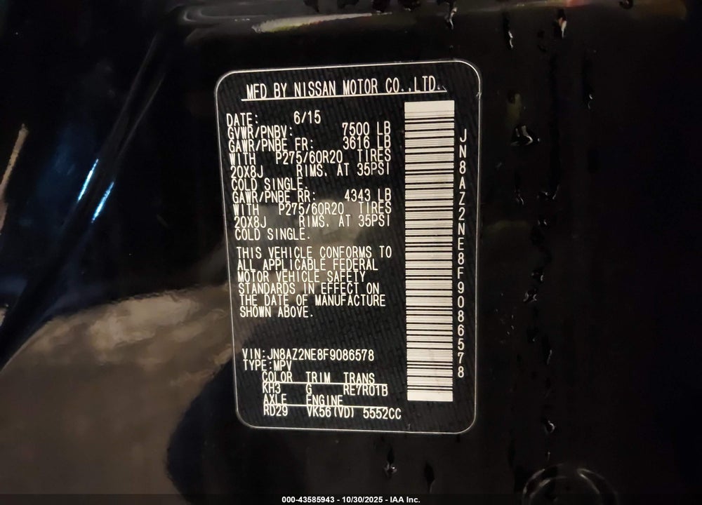 2015 INFINITI QX80 VIN: JN8AZ2NE8F9086578
