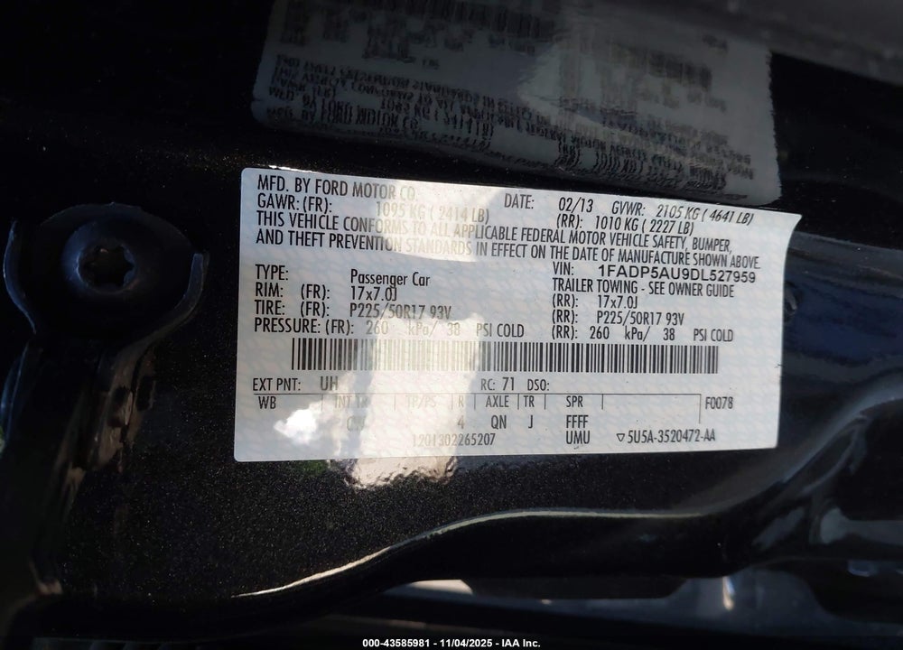 2013 FORD C-MAX VIN: 1FADP5AU9DL527959