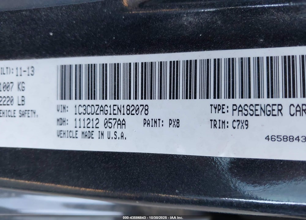 2014 DODGE AVENGER SE VIN: 1C3CDZAG1EN182078