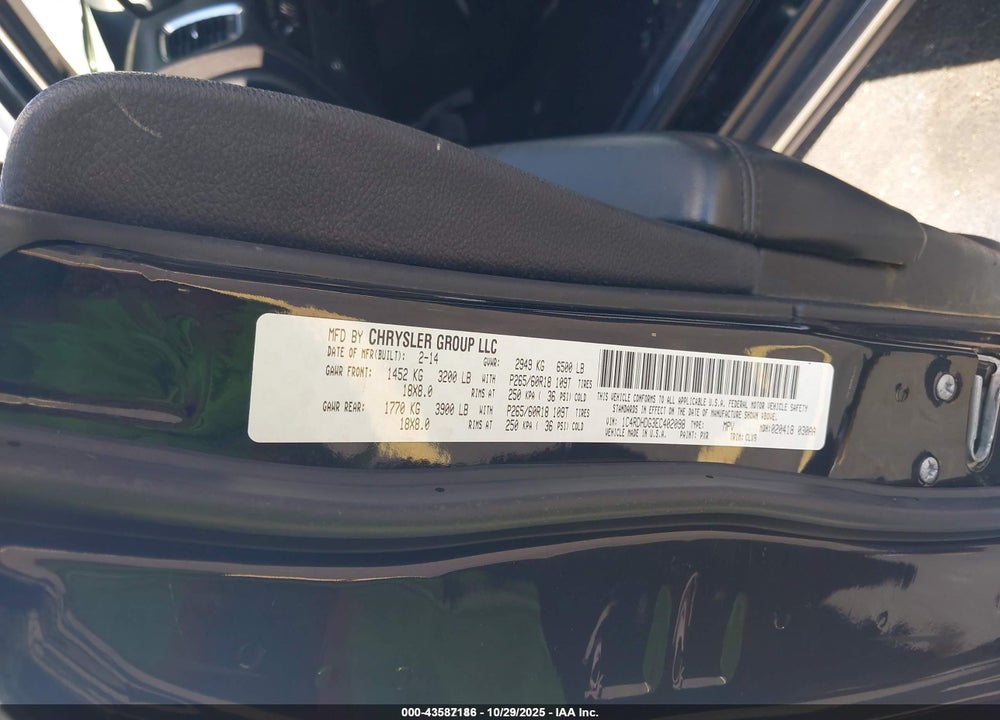2014 DODGE DURANGO LIMITED VIN: 1C4RDHDG3EC402098