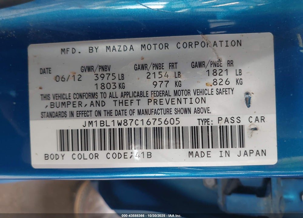 2012 MAZDA 3 I GRAND TOURING VIN: JM1BL1W87C1675605