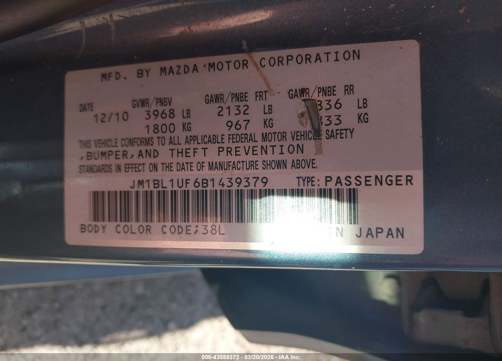 2011 MAZDA 3 I SPORT VIN: JM1BL1UF6B1439379
