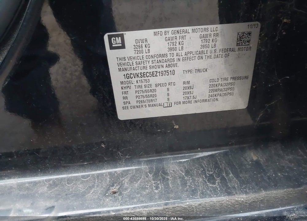 2014 CHEVROLET SILVERADO 1500 2LZ VIN: 1GCVKSEC5EZ197510