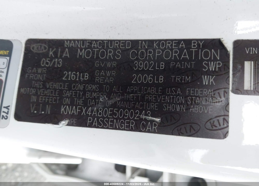 2014 KIA FORTE EX VIN: KNAFX4A80E5090243