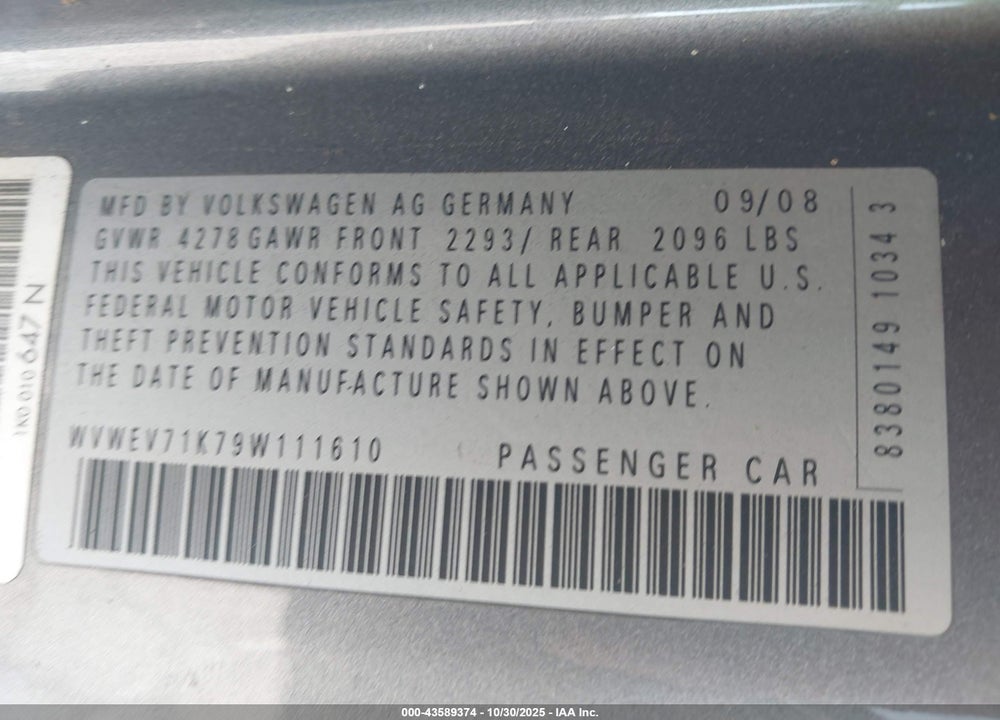 2009 VOLKSWAGEN GTI 2-DOOR VIN: WVWEV71K79W111610