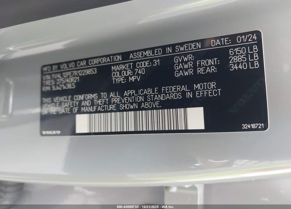 2024 VOLVO XC90 VIN: YV4L12PE7R1229853