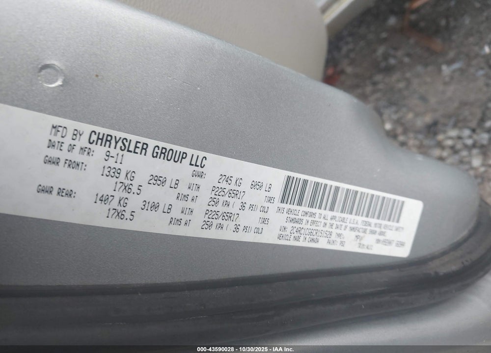 2012 CHRYSLER TOWN & COUNTRY TOURING-L VIN: 2C4RC1CG6CR151528