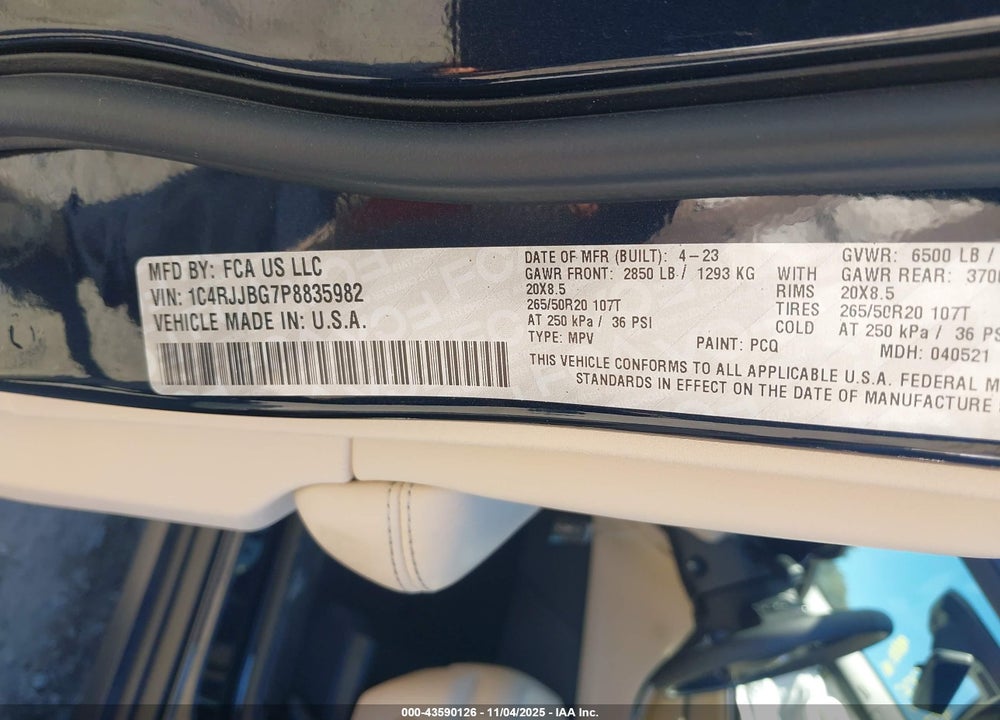 2023 JEEP GRAND CHEROKEE L LIMITED 4X2 VIN: 1C4RJJBG7P8835982