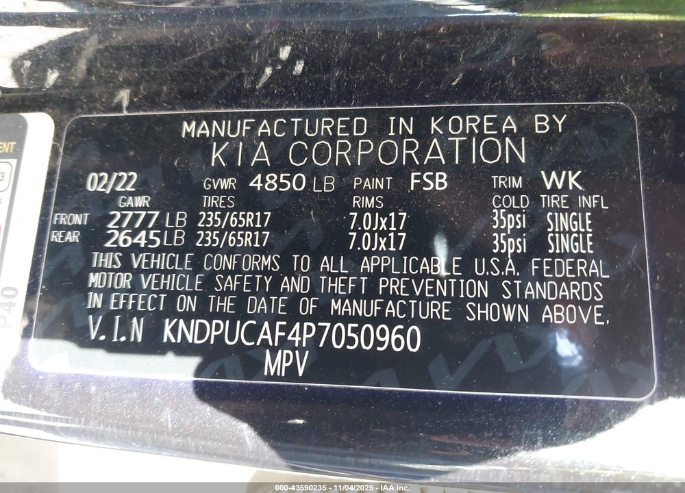 2023 KIA SPORTAGE VIN: KNDPUCAF4P7050960