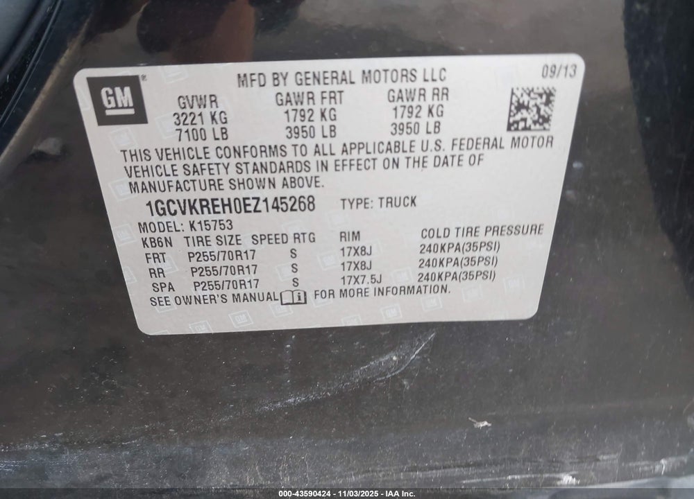 2014 CHEVROLET SILVERADO 1500 1LT VIN: 1GCVKREH0EZ145268
