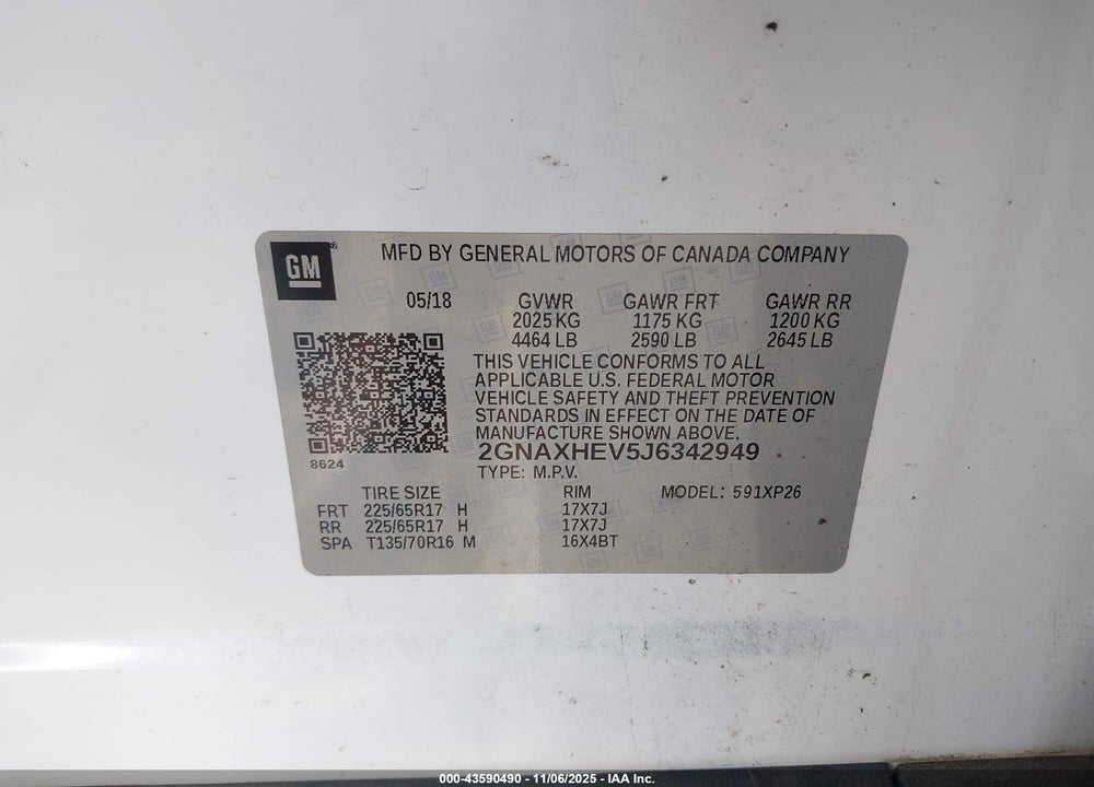 2018 CHEVROLET EQUINOX LS VIN: 2GNAXHEV5J6342949