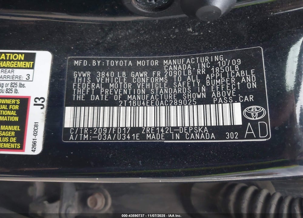2010 TOYOTA COROLLA VIN: 2T1BU4EE0AC289025