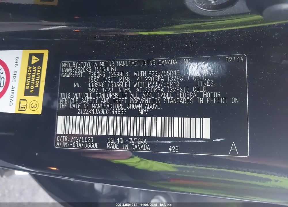 2014 LEXUS RX 350 VIN: 2T2ZK1BA9EC144832