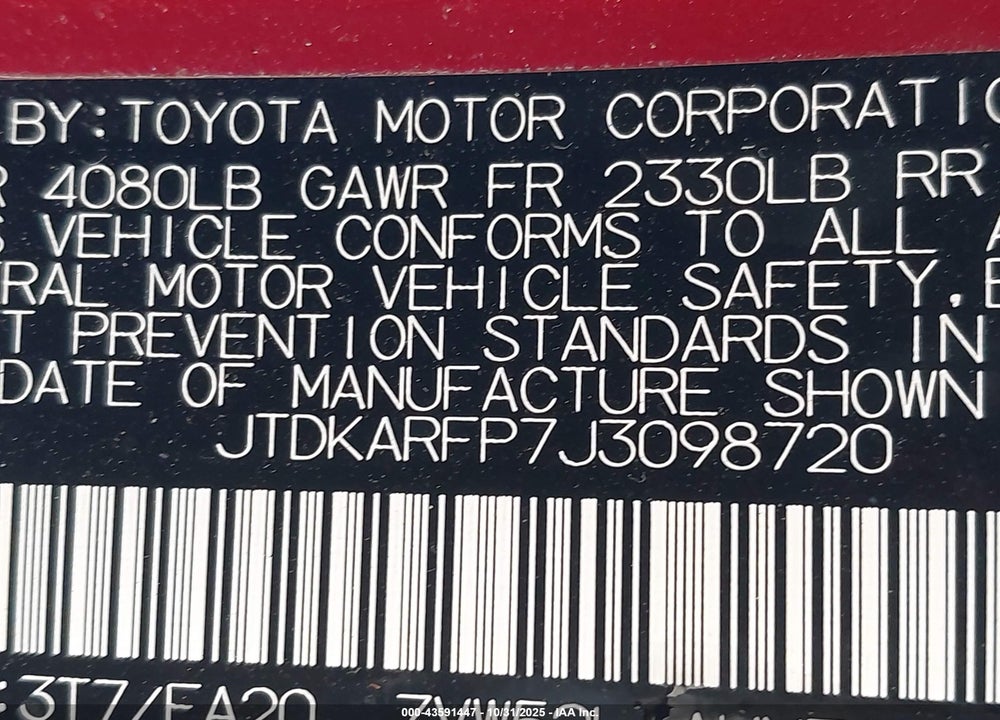 2018 TOYOTA PRIUS PRIME VIN: JTDKARFP7J3098720