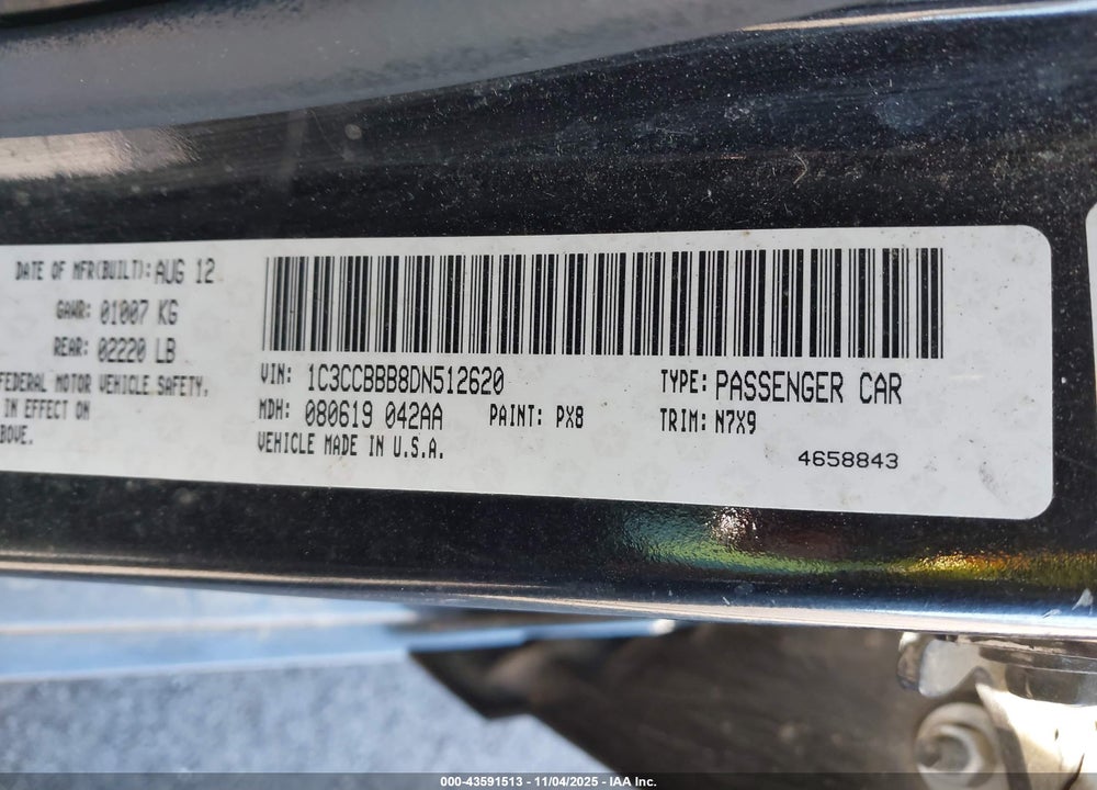 2013 CHRYSLER 200 VIN: 1C3CCBBB8DN512620