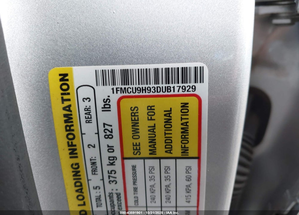 2013 FORD ESCAPE VIN: 1FMCU9H93DUB17929