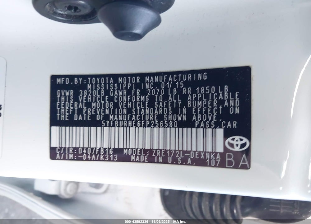 2015 TOYOTA COROLLA LE PLUS VIN: 5YFBURHE6FP256580