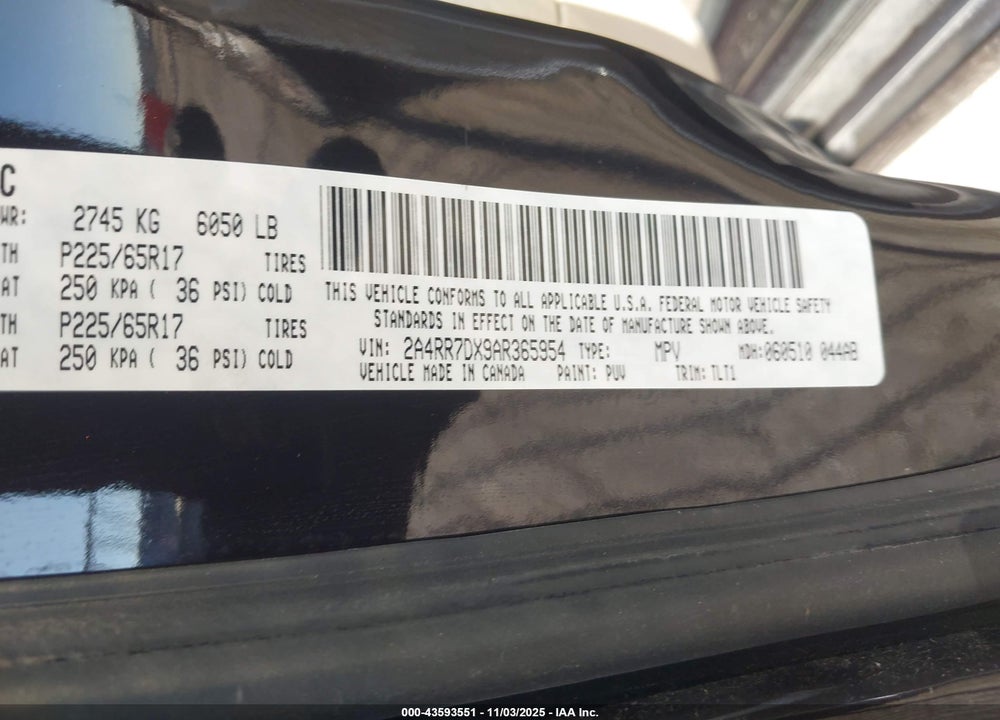 2010 CHRYSLER TOWN & COUNTRY NEW LIMITED VIN: 2A4RR7DX9AR365954