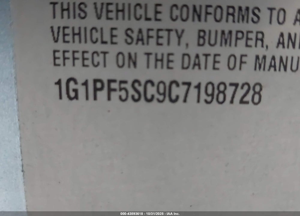 2012 CHEVROLET CRUZE VIN: 1G1PF5SC9C7198728