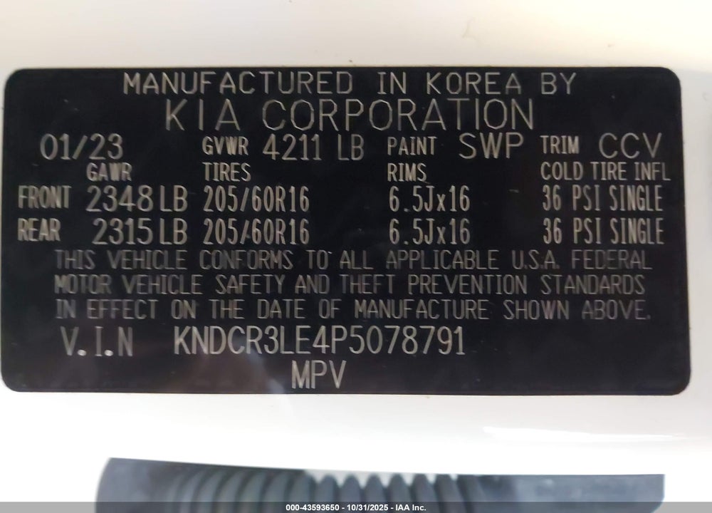 2023 KIA NIRO EX VIN: KNDCR3LE4P5078791