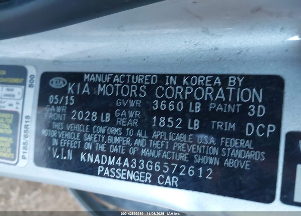 2016 KIA RIO LX VIN: KNADM4A33G6572612