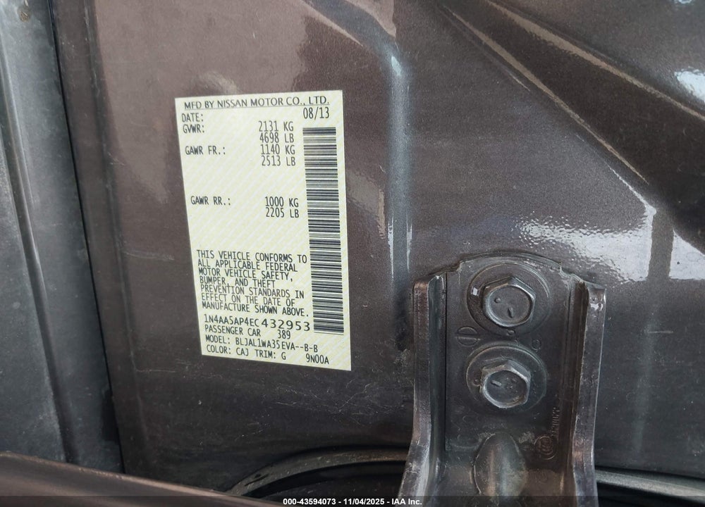 2014 NISSAN MAXIMA 3.5 SV VIN: 1N4AA5AP4EC432953