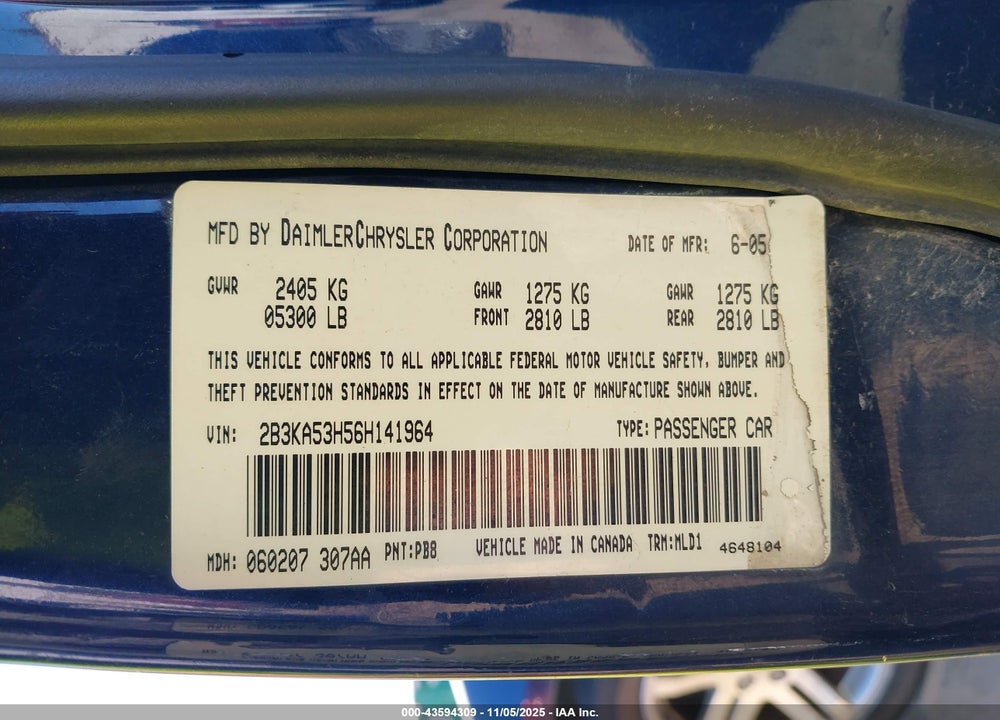 2006 DODGE CHARGER RT VIN: 2B3KA53H56H141964