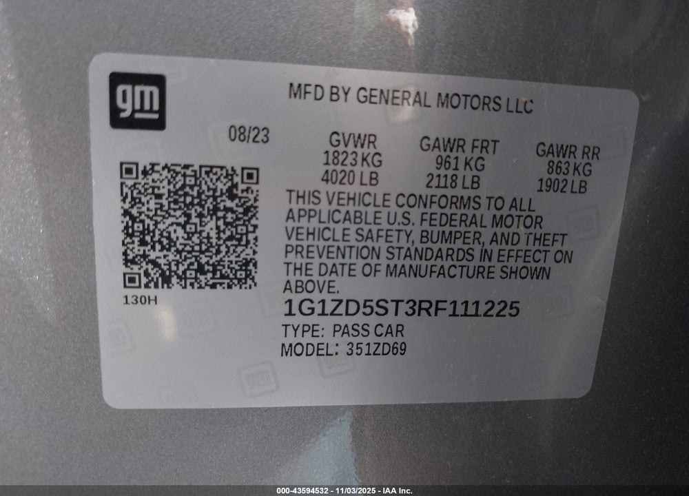2024 CHEVROLET MALIBU FWD 1LT VIN: 1G1ZD5ST3RF111225