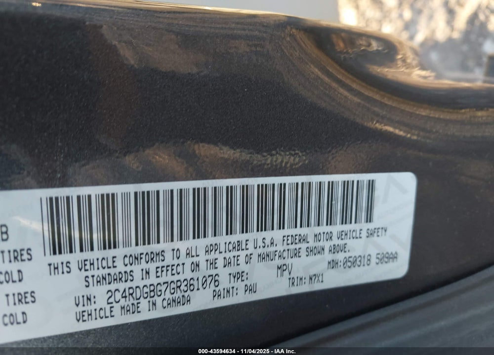2016 DODGE GRAND CARAVAN SE PLUS VIN: 2C4RDGBG7GR361076
