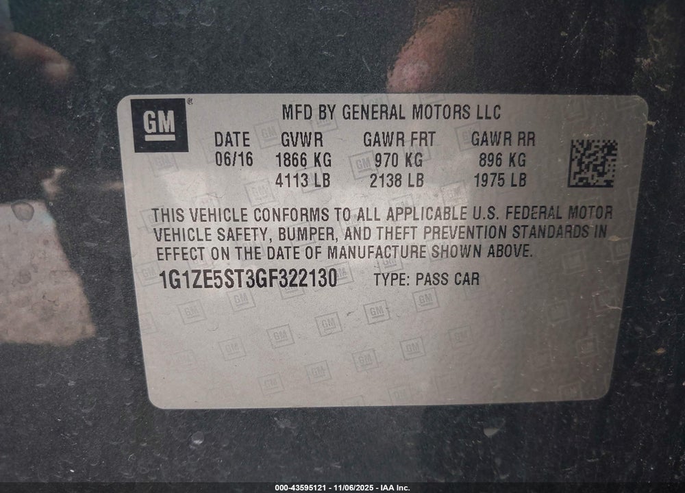 2016 CHEVROLET MALIBU 1LT VIN: 1G1ZE5ST3GF322130