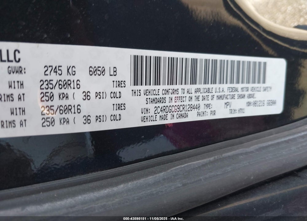 2012 DODGE GRAND CARAVAN SXT VIN: 2C4RDGCG9CR128440